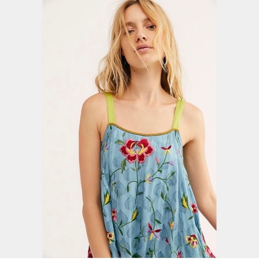 Free People RARE Wonderer Trapeze Embroidered Dress Sz M - Picture 4 of 5